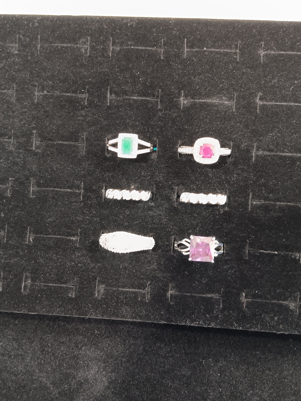 Silver Rings Set with Green, Pink, and Purple Stones